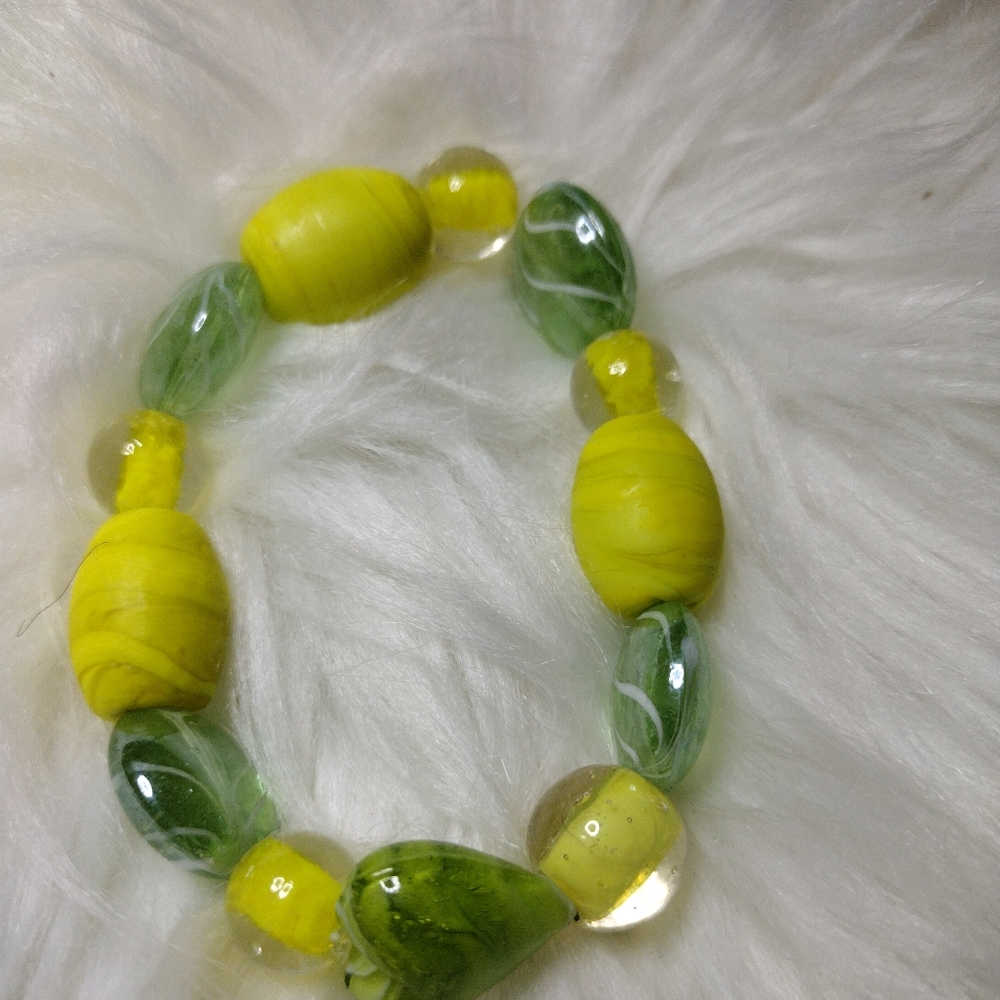 Green/Yellow Glass Bead Bracelet